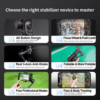 AOCHUAN 3-Axis Handheld Gimbal Stabilizer for Smartphone with Fill Light for Iphone Android Face Tracking Tiktok Vlog Smart XE